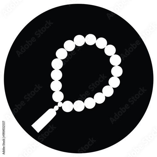 White Prayer Beads With Tassel on Black Circle Background