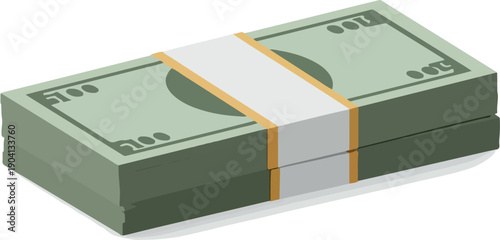 Flat Design Stack of US Dollar Bills Isolated on White