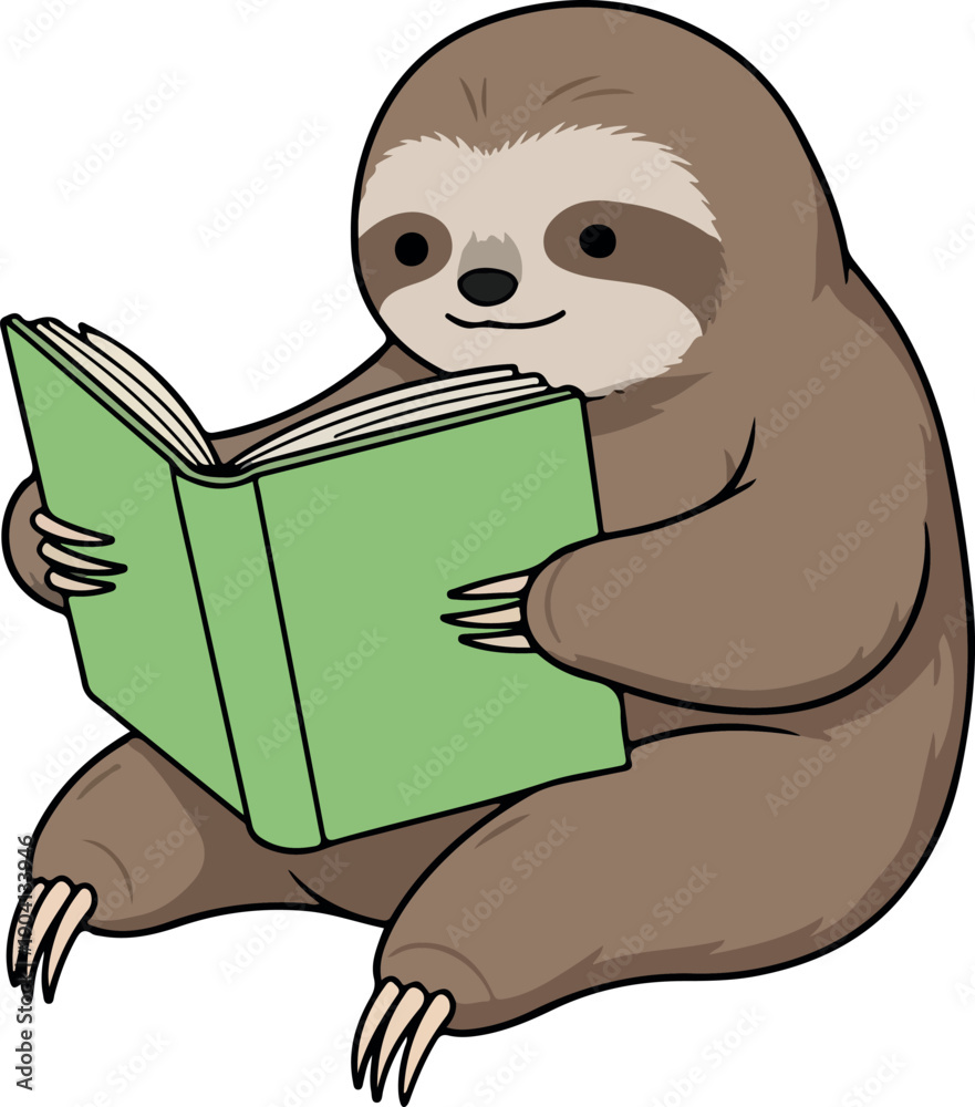 Obraz premium Cute Sloth Reading a Book Minimal Illustration