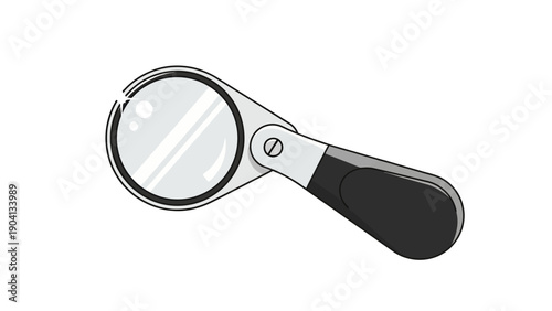 Magnifying Glass with Black Handle Closeup.