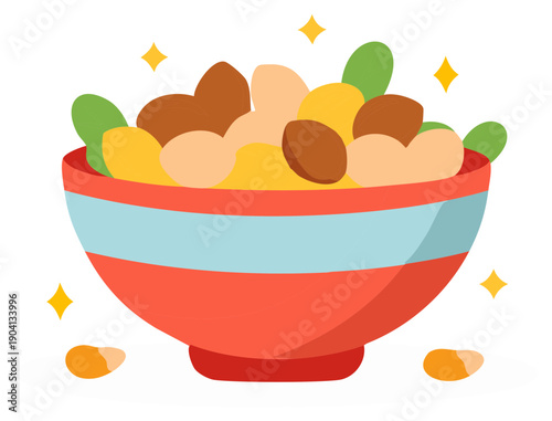 Bowl with nuts and leafy greens presents a healthful and vibrant food choice for nutritious snacking