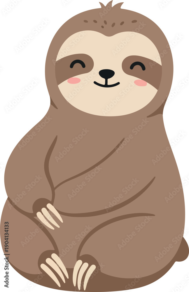 Obraz premium Cute Sloth Sitting Flat Design Minimal Illustration Vector