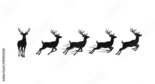 Sequence of reindeer silhouettes showing motion and running.