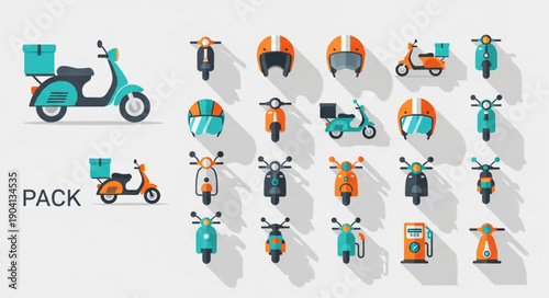Scooter and Helmet Icons Pack for Delivery Services.