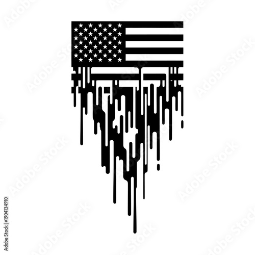 Melting American Flag Silhouette Dripping Down
