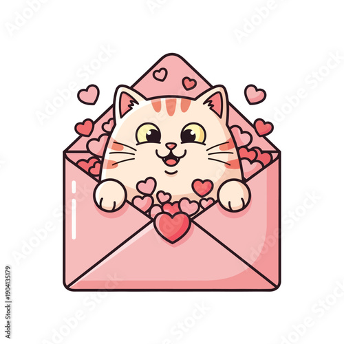 Cute cartoon cat in pink love letter.