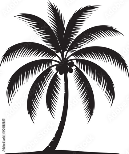 Palm tree silhouette with tropical leaves