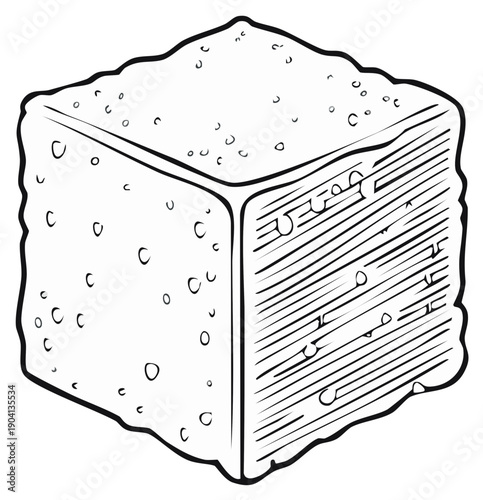 Vector Graphic Illustration of a Cube of Sugar Black and White