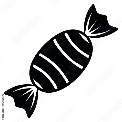 Isolated black silhouette of a wrapped candy with striped pattern