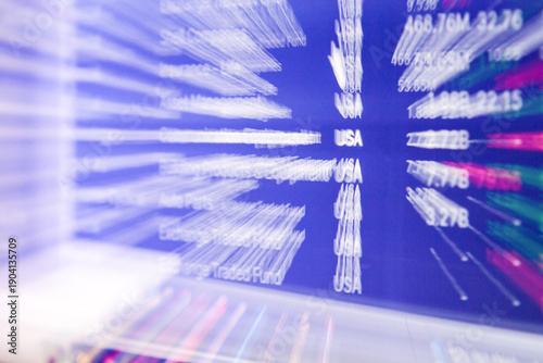 Stock Market Trading Data on Computer Monitor with Motion Blur Zoom Effect.