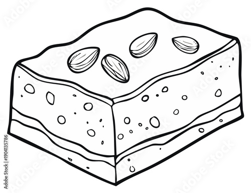 Almond Halva Drawing with Layered Texture and Seeds Topping