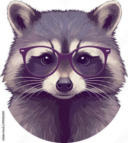 Hipster Raccoon Wearing Purple Glasses Minimalist Vector Illustration