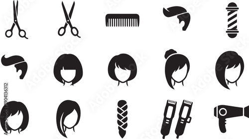 Black and white of hairdressing tools and hairstyles haircut scissors comb