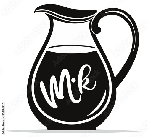 Black silhouette of a jug with "M.lk" written on it against a light gray background.