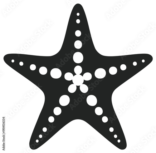 Black and White Starfish Illustration with White Spots Five Pointed Sea Star Shape