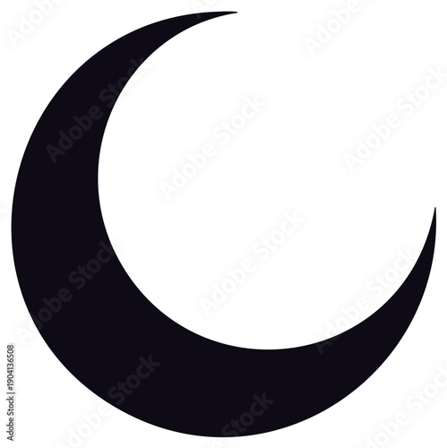 Stylized black crescent moon graphic isolated symbol celestial body for various design themes
