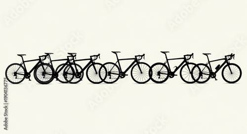 Row of racing bicycles lined up for competition.