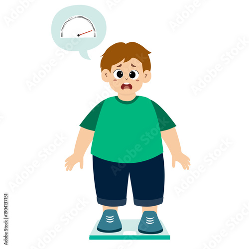 Cute fat girl eating junk food. obesity, overweight vector illustration