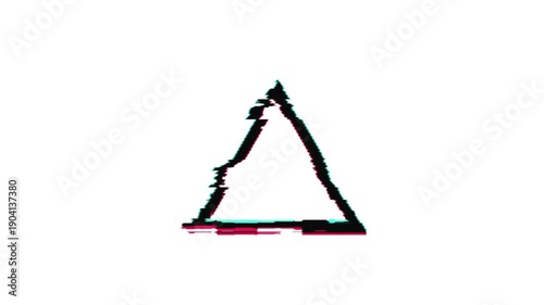 Abstract minimalist triangular outline with digital glitch distortion effect on white background, modern geometric art concept