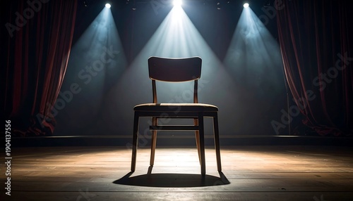 Spotlight on an Empty Chair on a Stage.