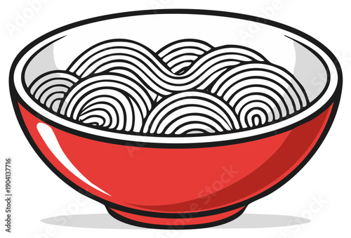 Bowl of delicious noodles graphic illustration, Asian cuisine, food concept.