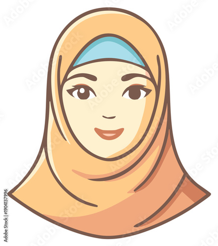 Cartoon Portrait of Woman Wearing Hijab Traditional Islamic Headscarf