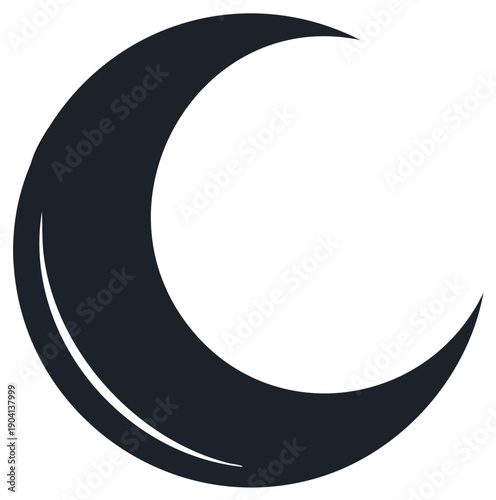 Crescent Moon Shape Isolated on White Background Dark Silhouette of New Moon Symbol