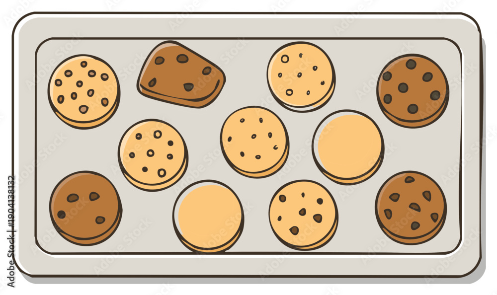 Fototapeta premium Assorted Cookies on a Baking Sheet, Cartoon Style