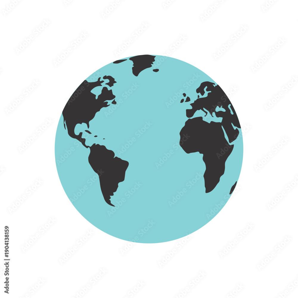 Obraz premium Teal globe with black continents on white background