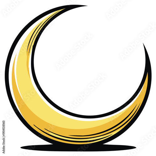 Golden Crescent Moon with Black Outline and Subtle Shadow
