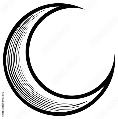Crescent Moon Graphic Black and White Illustration Shape Curved Lunar Phases Symbol Design
