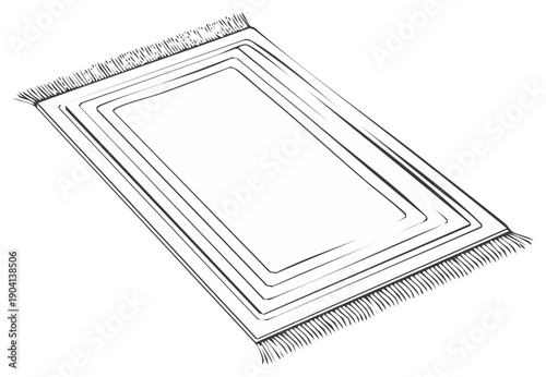 Hand Drawn Sketch of a Fringed Rectangular Carpet with Geometric Borders