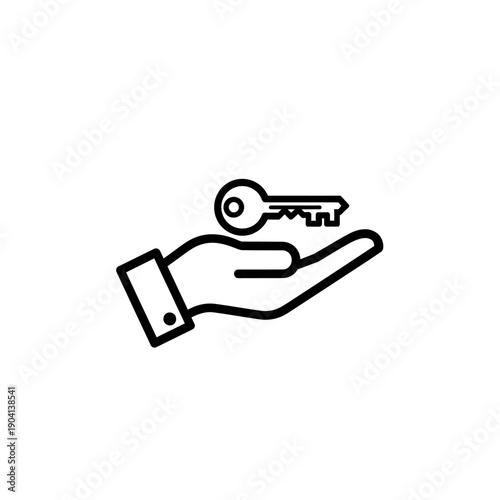 Hand holding a key icon, representing access, security, and ownership