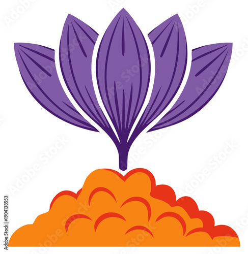 Stylized purple saffron flower blooming from orange soil illustration