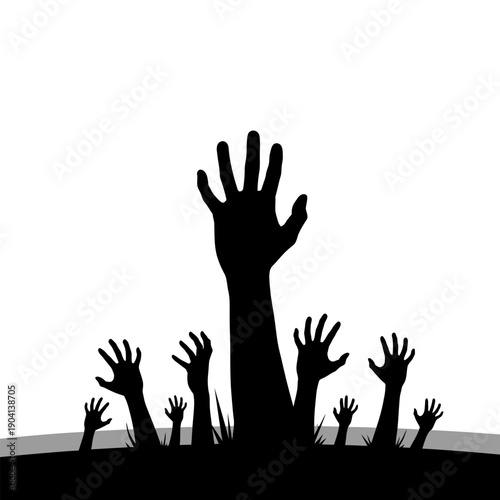 Zombie Hands Rising from Graveyard Ground Silhouette