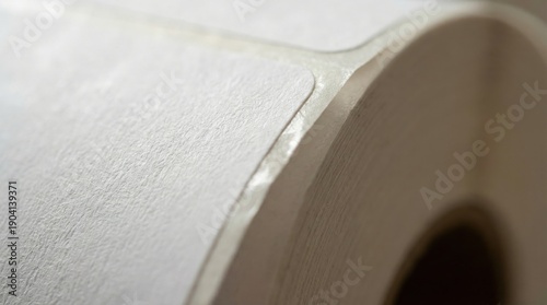 Close-up of blank white self-adhesive label roll