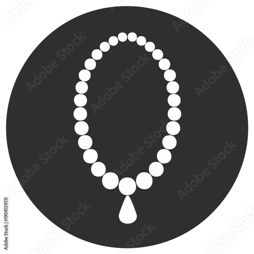 Elegant Pearl Necklace with Teardrop Pendant on a Dark Circle