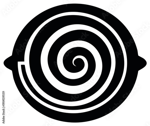 Hypnotic spiral graphic in black and white, enclosed circle, optical illusion vector illustration