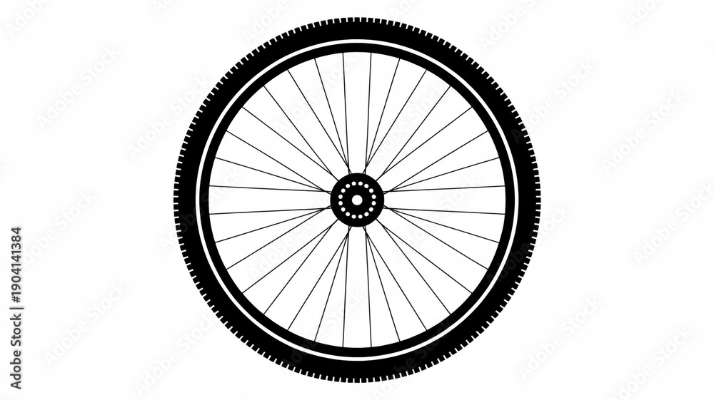 Naklejka premium Simple black and white bicycle wheel illustration