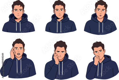 Man Hoodie Expressions Flat Design Icons Set Minimalist Style