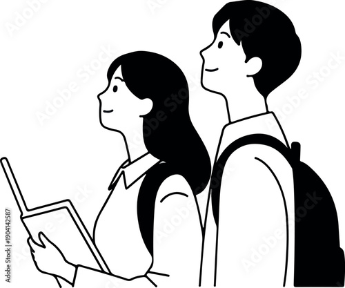 Minimalist Duo Looking Up Hopeful Vector