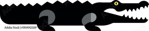 Minimalist Black Alligator Icon with Yellow Eye and Grey Accents