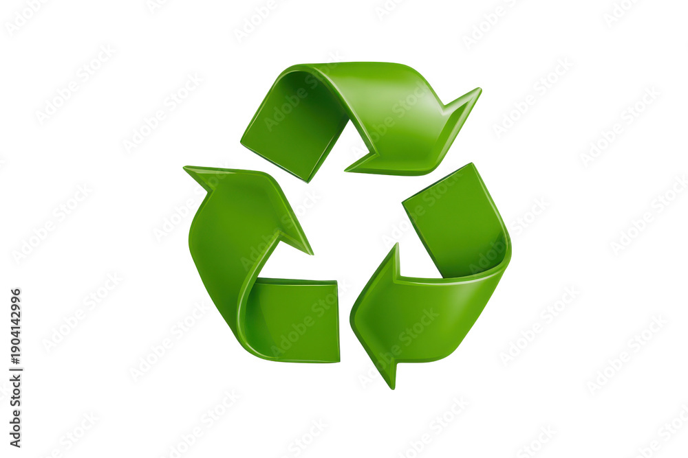 Fototapeta premium Glossy green recycling symbol with arrows on black background loop, Isolated On White Background, Png Transparent