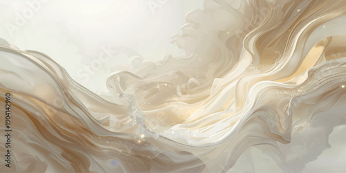 Abstract liquid wave background featuring a smooth silk texture with black smoke patterns and flowing water curves in a soft motion design