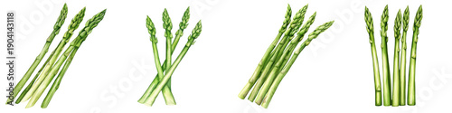 Foto A vibrant display of fresh asparagus spears arranged in clusters, showcasing their green color and unique tips