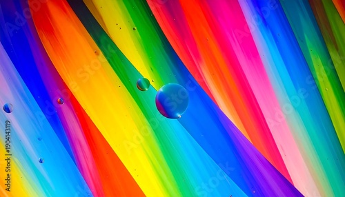 Vibrant Rainbow Swirls Abstract Background with Bubbles.