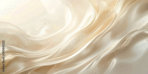 Luxury golden silk fabric with smooth liquid ripples and flowing satin swirls creates an abstract wave pattern of shiny soft cream texture in this elegant illustration design