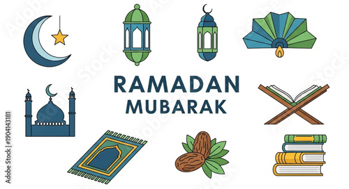 Ramadan Mubarak Islamic Symbols Collection.