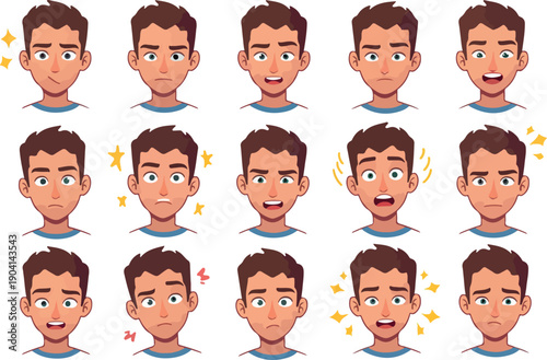 Pixel Art Character Faces Expressing Diverse Emotions With Sparkle Accents
