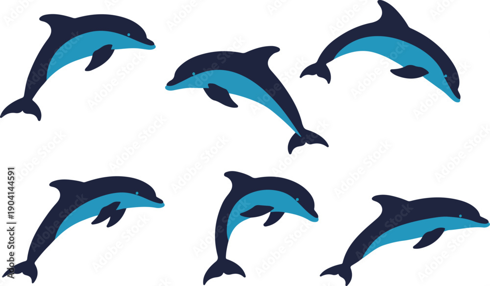 Fototapeta Pixel Art Dolphins Jumping In Blue And Black With White Background
